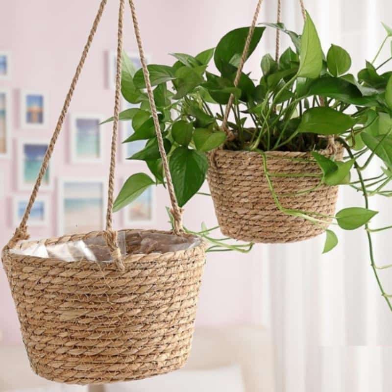 Jardinière suspendue avec corde de jute tissée en macramé