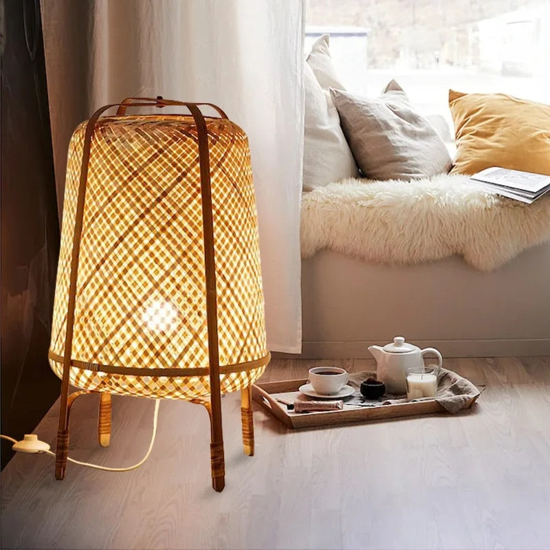 Lampadaire Osier à LED sur Pieds Style Japonais