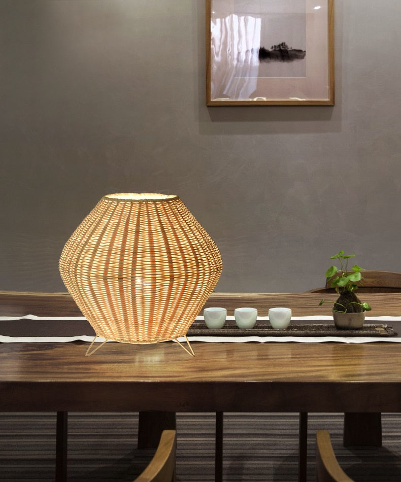 Lampe de table en bambou style pastoral chinois faite à la main