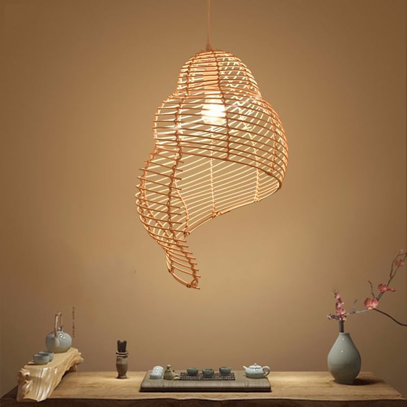 Lampe en rotin beige de conque style pastoral vintage