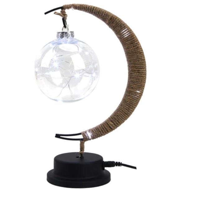 Lampe en rotin en forme de lune argentée
