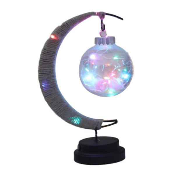 Lampe en rotin USB en forme de lune multicolore