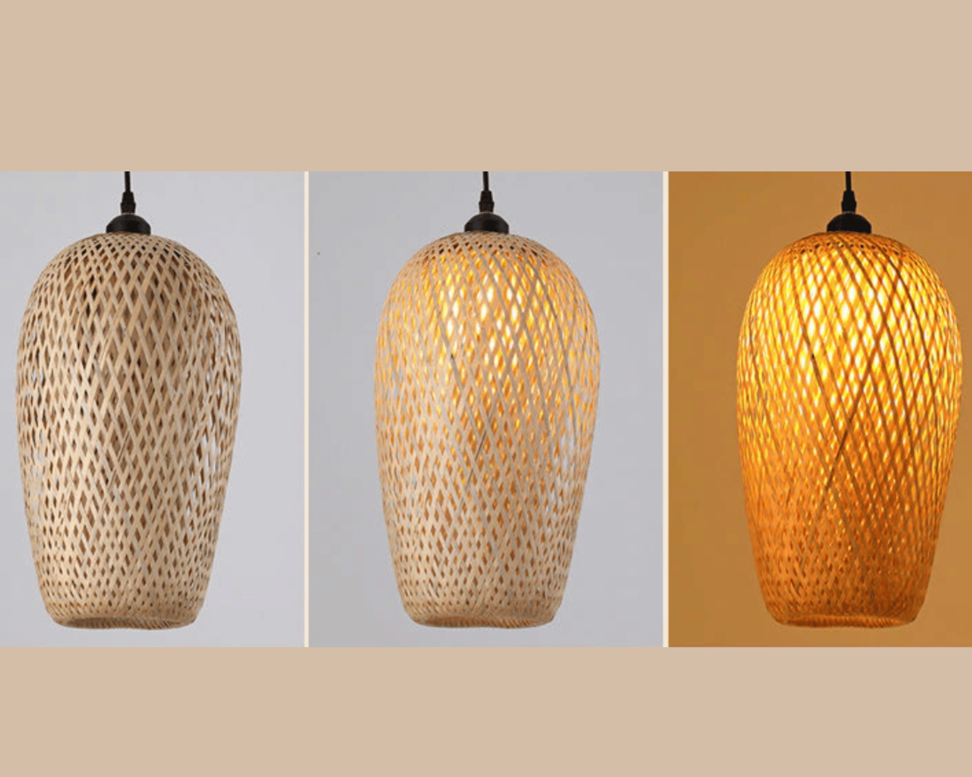 Lampe suspendue rustique en rotin forme grande tulipe