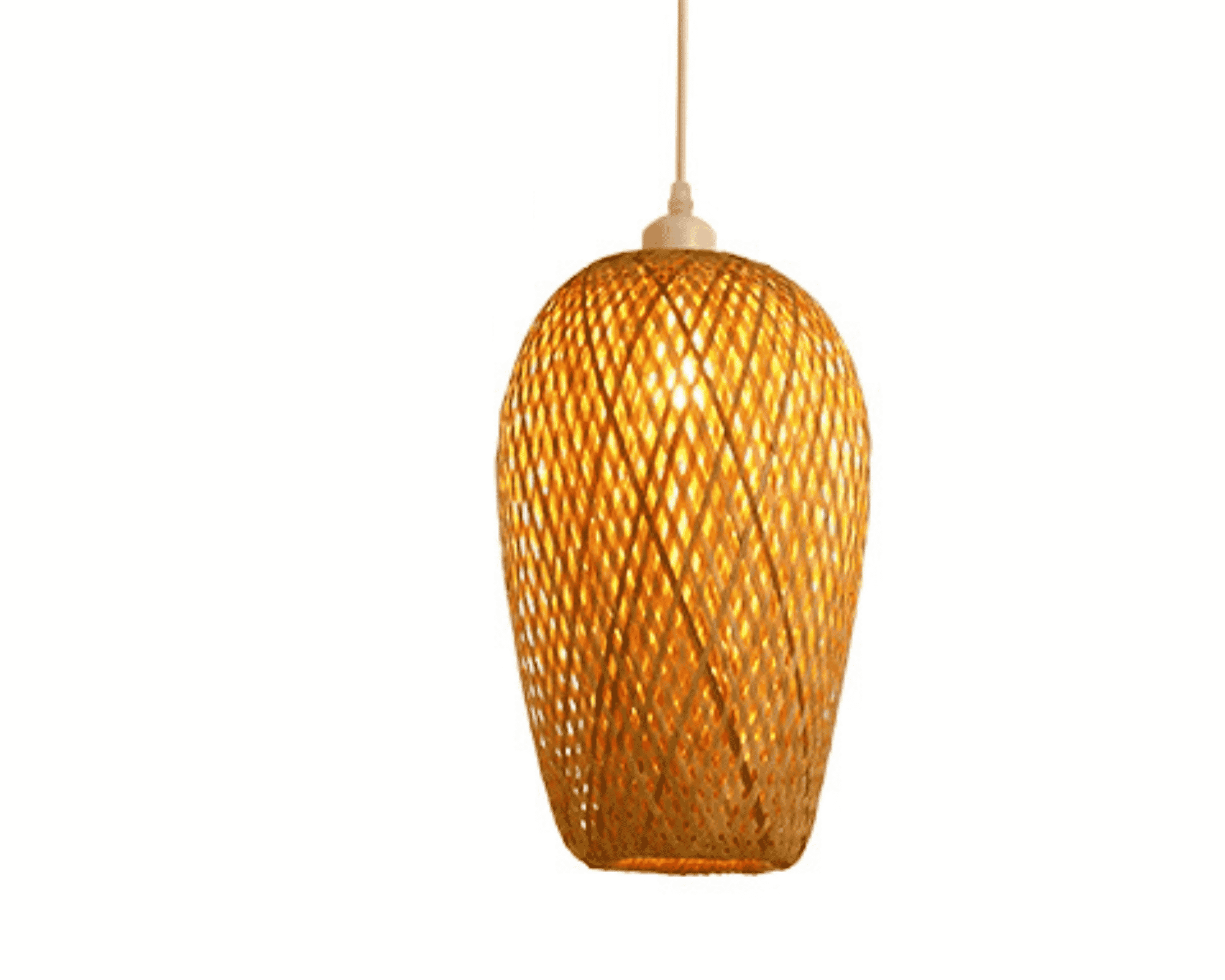 Lampe suspendue rustique en rotin forme grande tulipe