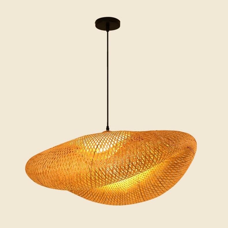Lampe suspendue rustique en rotin forme ovale pliée