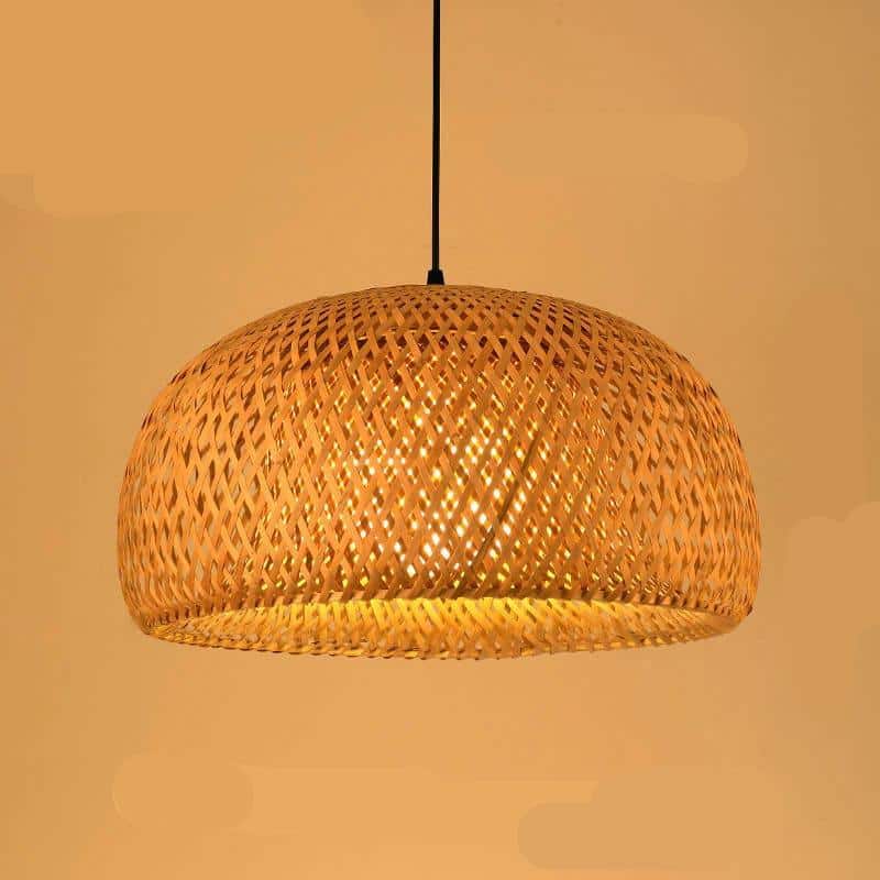 Lampe suspendue rustique en rotin forme ronde