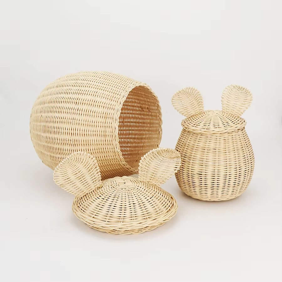 Lot de 2 Paniers de Rangement en Rotin au Design de Souris