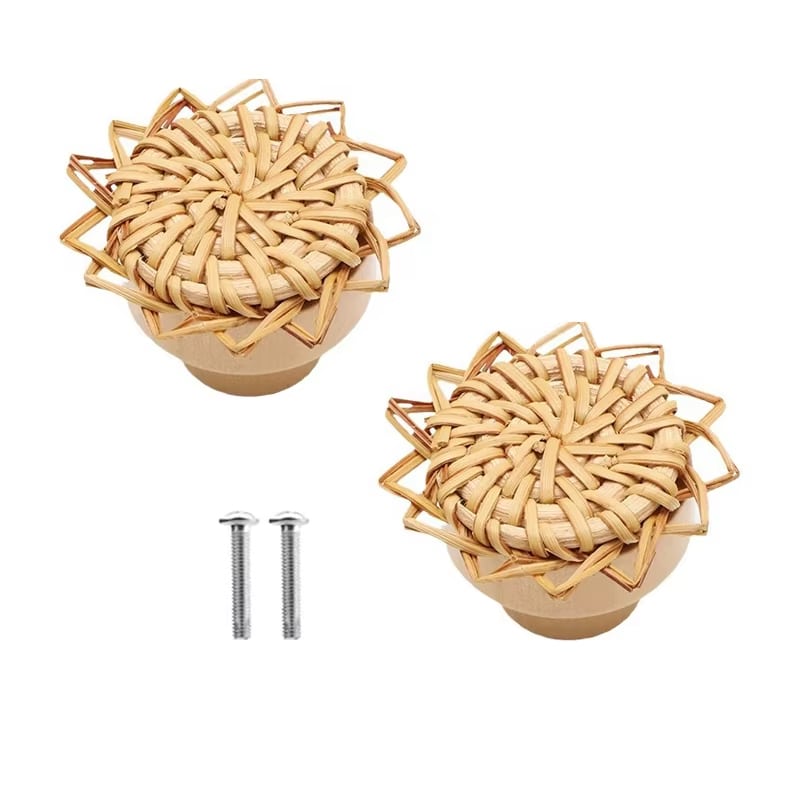 Lot de 2 Poignées Meuble Rotin au Design de Fleur
