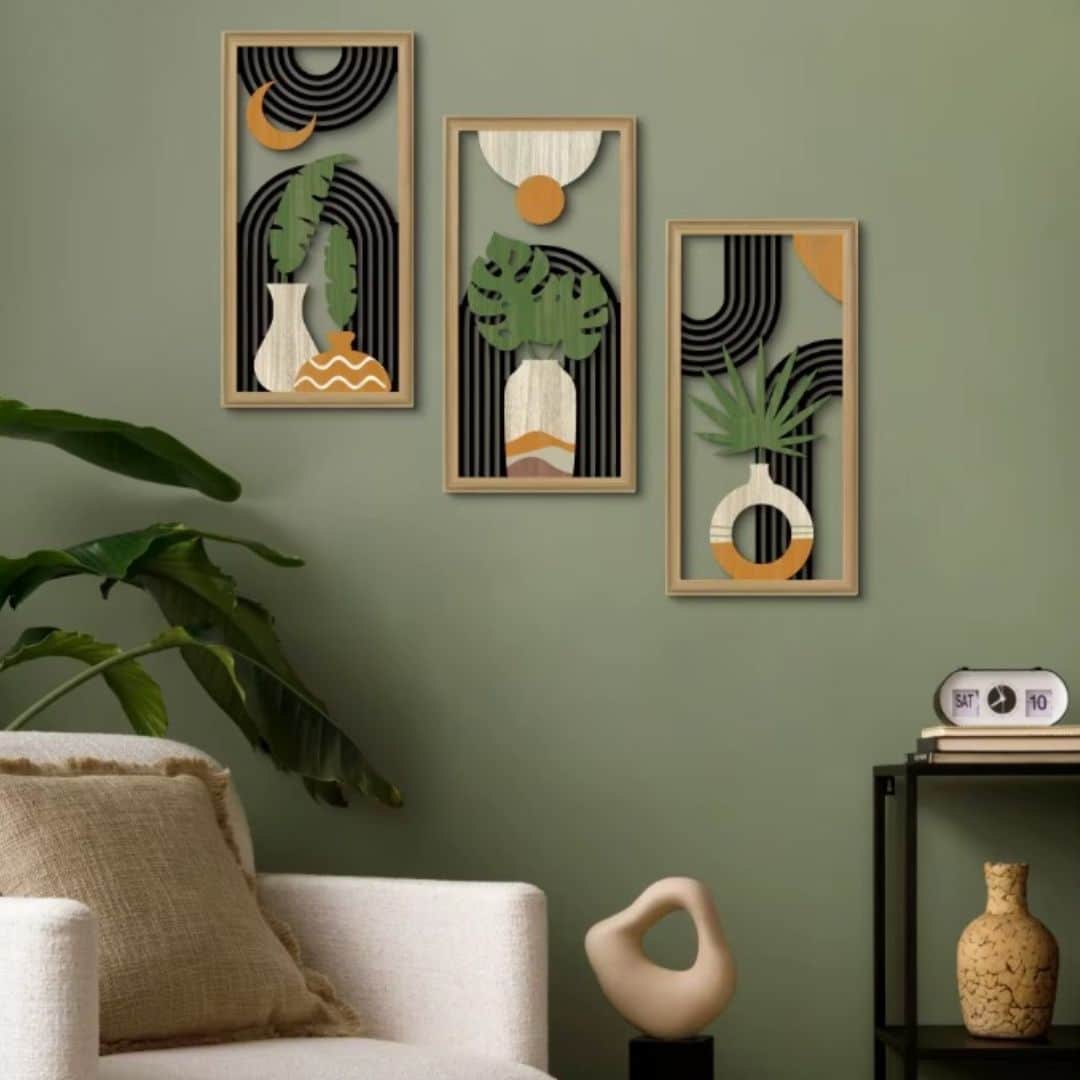 Lot de 3 Décorations Artistiques Murales en Bois