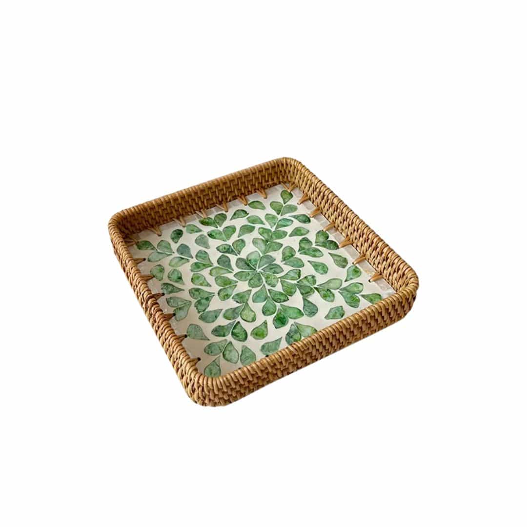 Lot de 3 Plateaux Rotin à Motifs de Feuilles