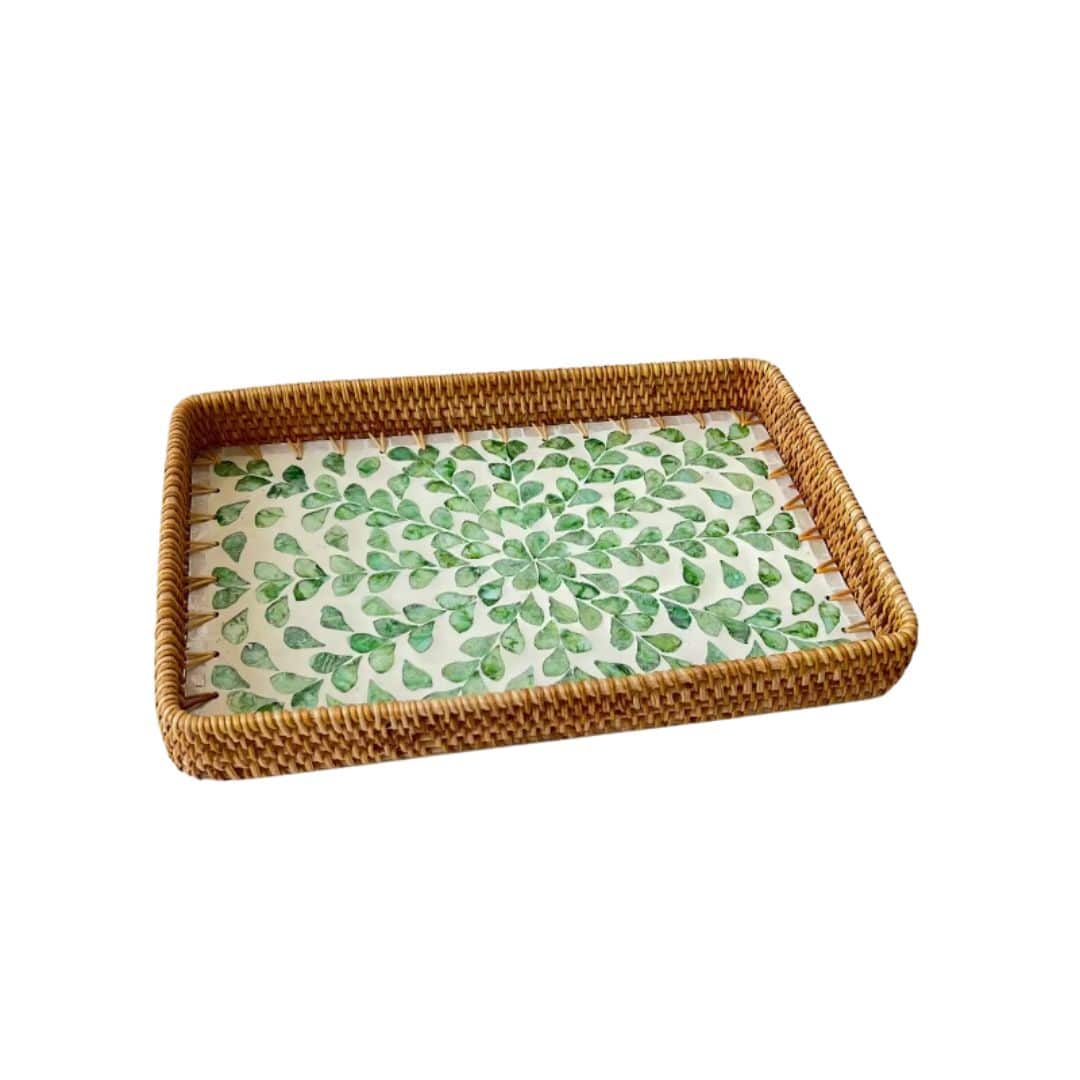 Lot de 3 Plateaux Rotin à Motifs de Feuilles