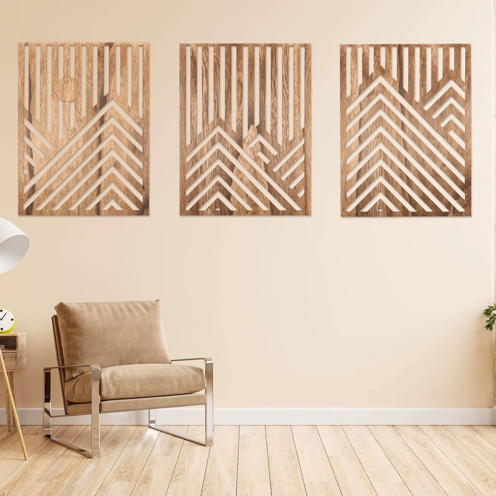 Lot de 3 Sculptures Murales en Bois