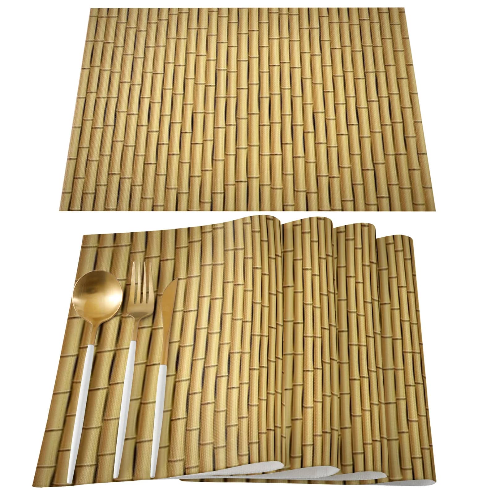 Lot de Quatre Sets de Table Effet Bambou avec Motifs