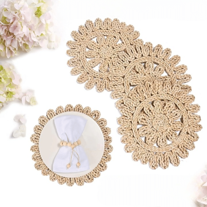 Lot de Quatre Sets de Table Effet Paille de Style Pastoral