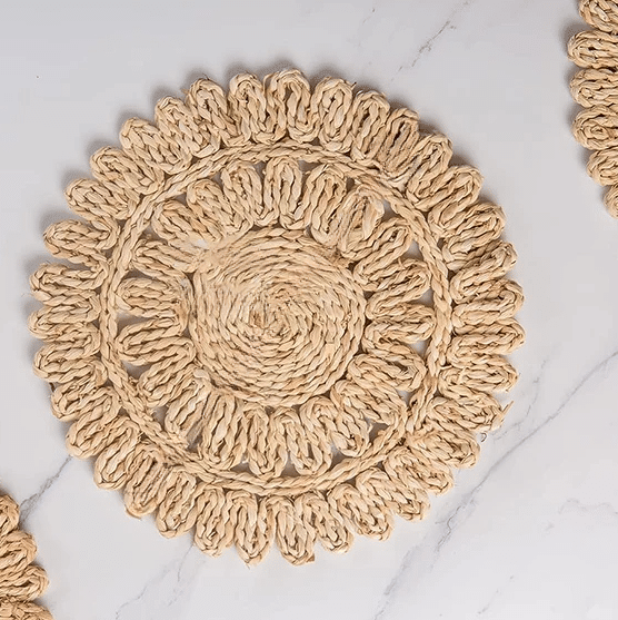 Lot de Quatre Sets de Table Effet Paille de Style Pastoral