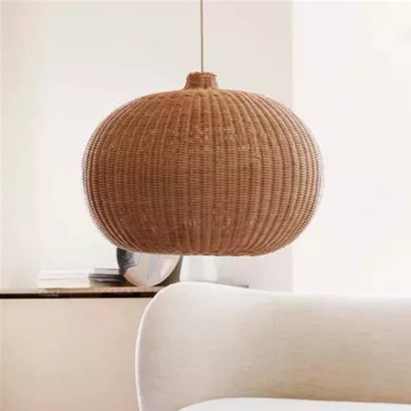 Luminaire pendant style village chinois, en rotin et osier naturel, boule, fait à la main