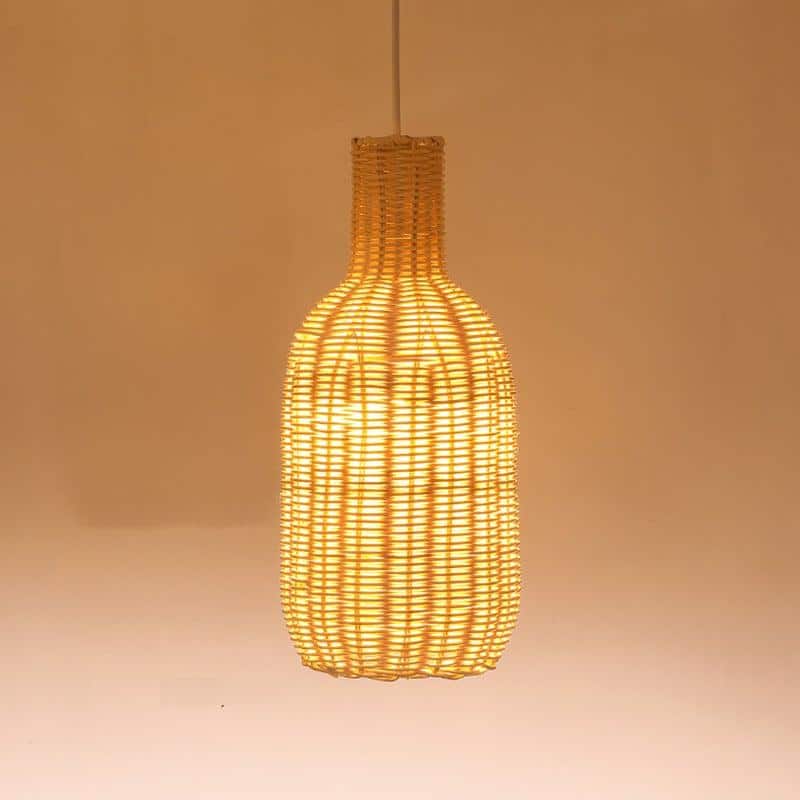 Luminaire pendant style village chinois, en rotin et osier naturel, ovale, fait à la main
