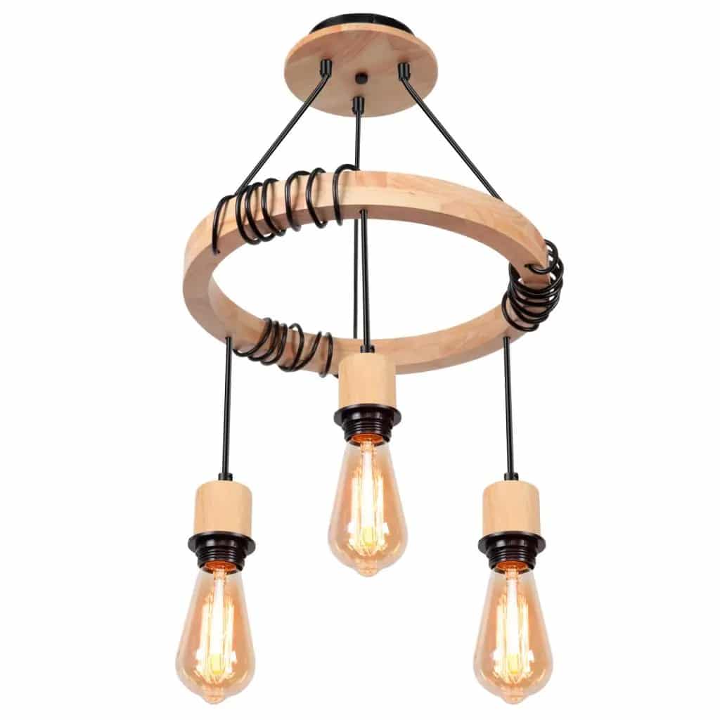 Lustre en Bois LED de Style Industriel à Trois Têtes