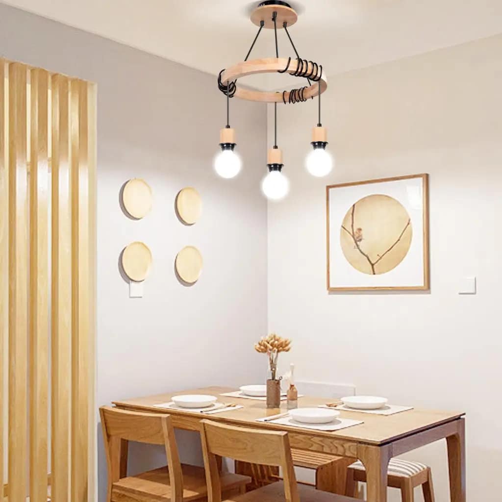 Lustre en Bois LED de Style Industriel à Trois Têtes