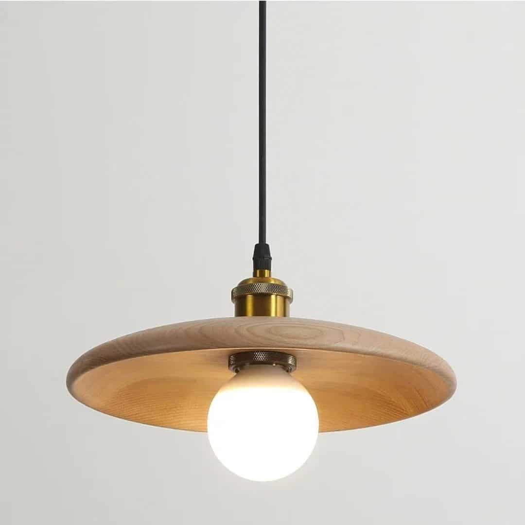 Lustre en Bois LED Suspendu en Forme de Soucoupe