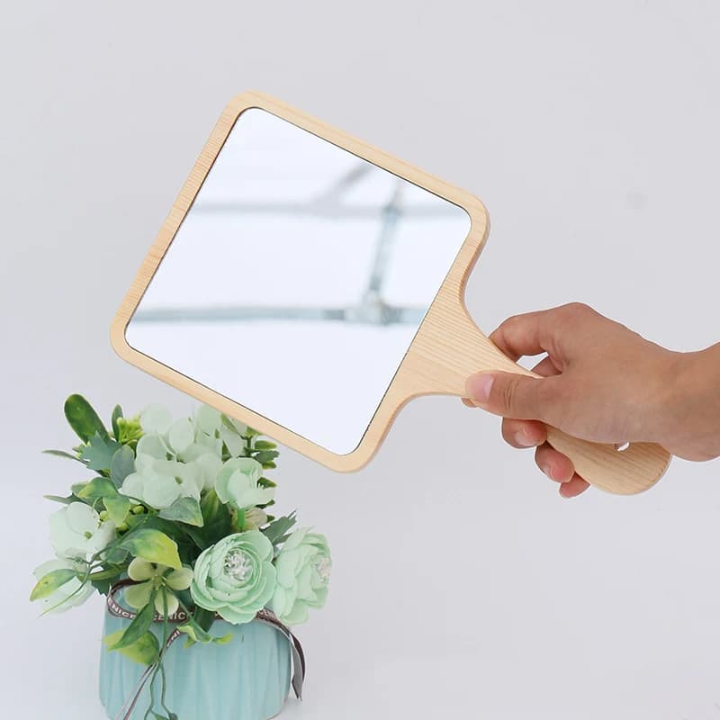 Miroir Bois à Main Carré et Portable