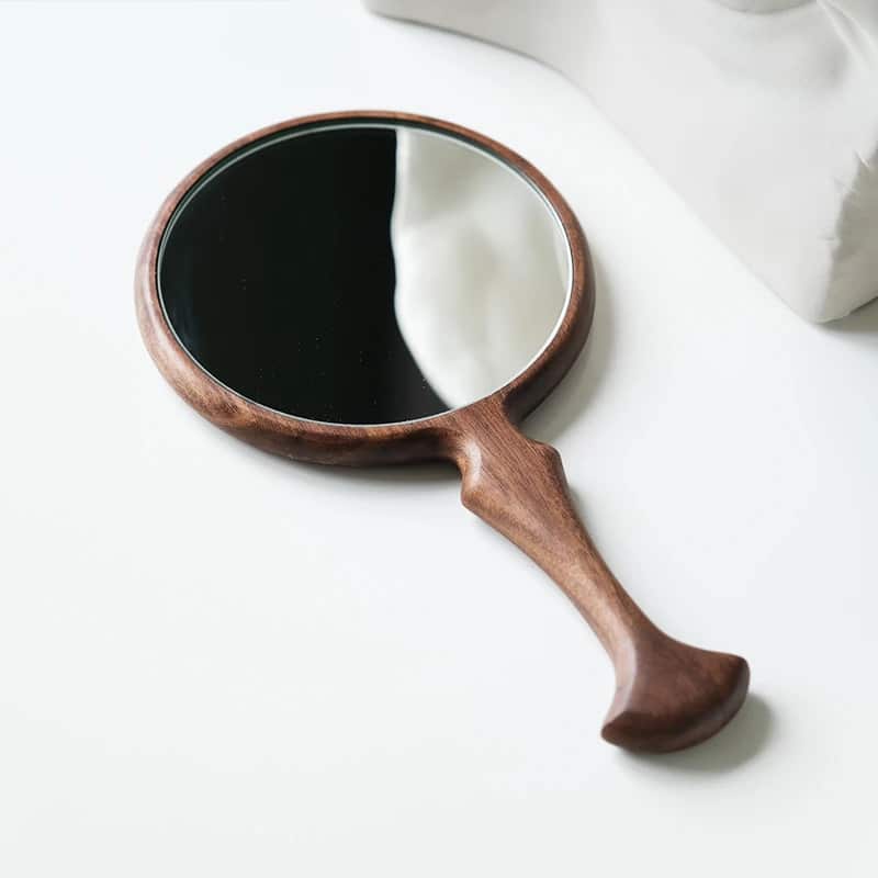 Miroir Bois à Main Style Rétro Chic et Rond