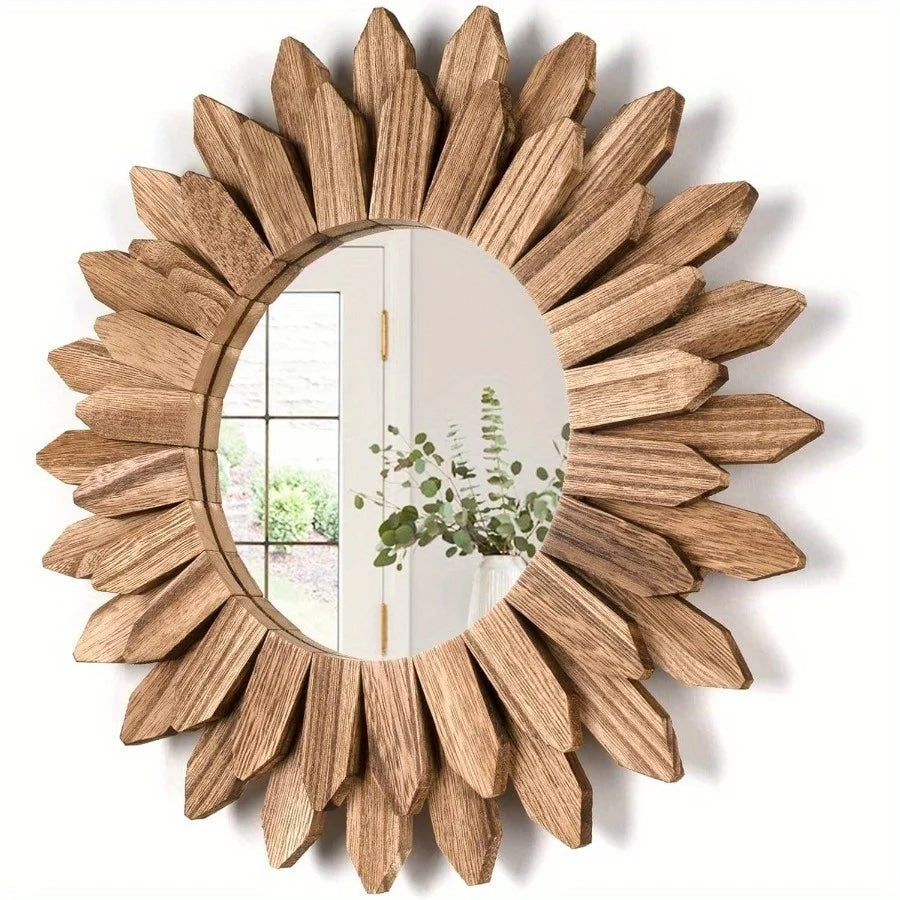 Miroir Bois Mural en Forme de Tournesol
