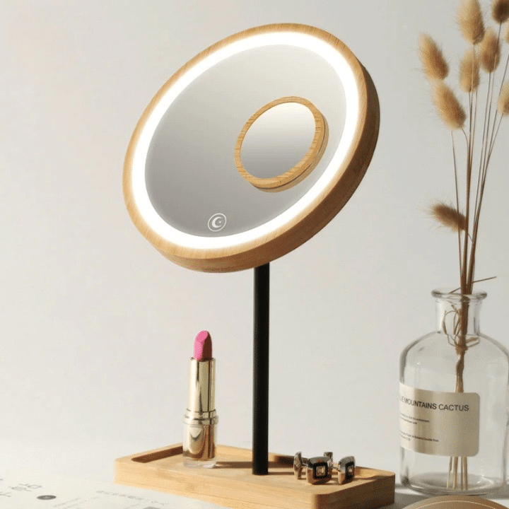 Miroir Bois Rotatif et Tactile à LED