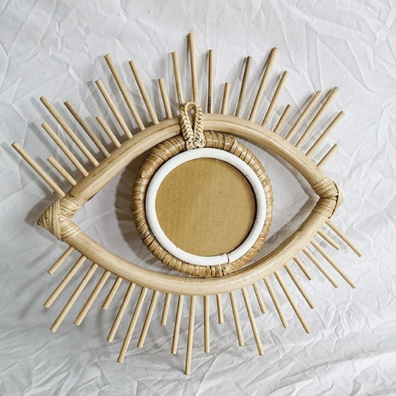 Miroir de maquillage et décoration artistique innovante en rotin