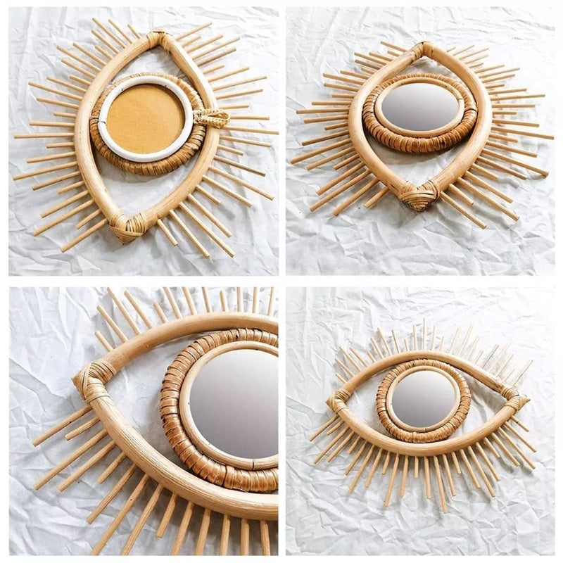 Miroir de maquillage et décoration artistique innovante en rotin