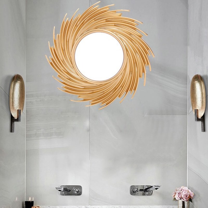 Miroir de maquillage rond en rotin