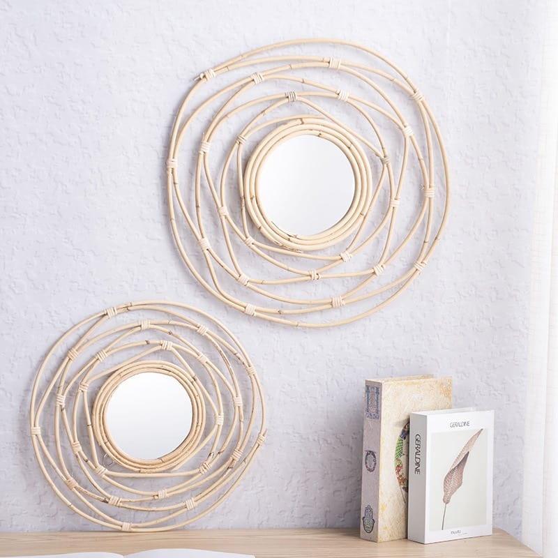 Miroir décoratif en rotin blanc