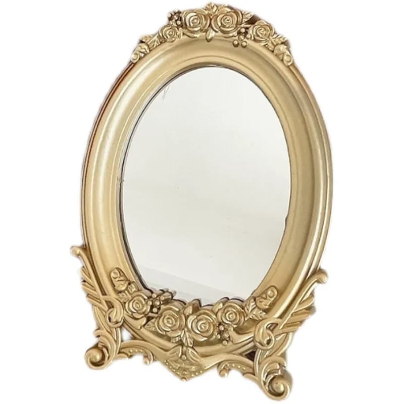 Miroir Effet Bois Ovale avec Cadre Doré et Moulure