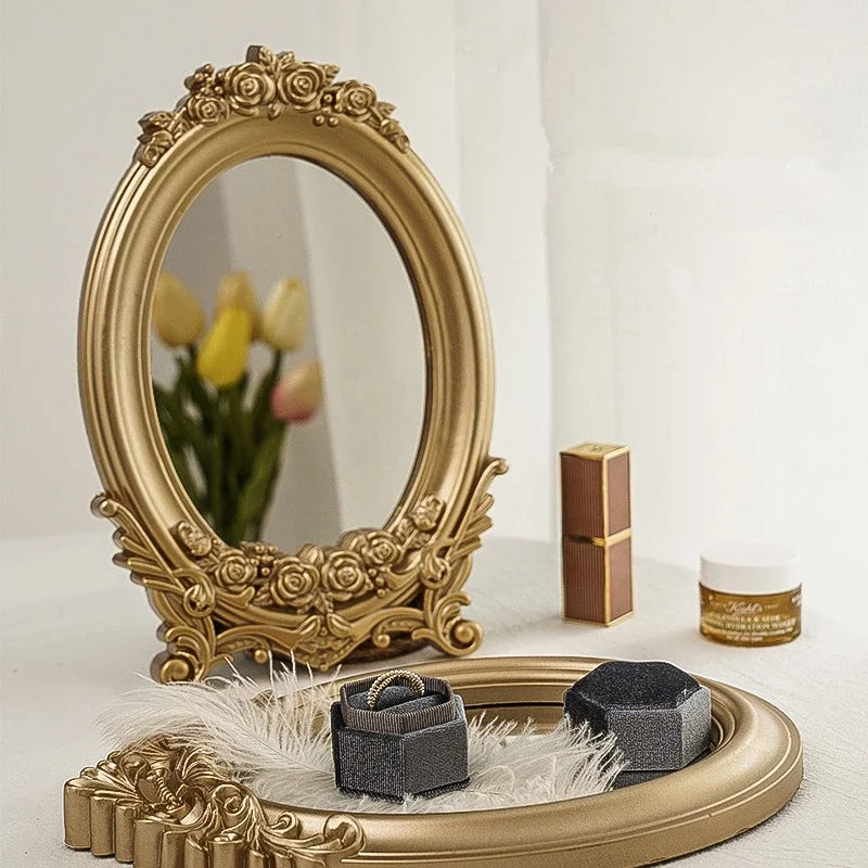Miroir Effet Bois Ovale avec Cadre Doré et Moulure