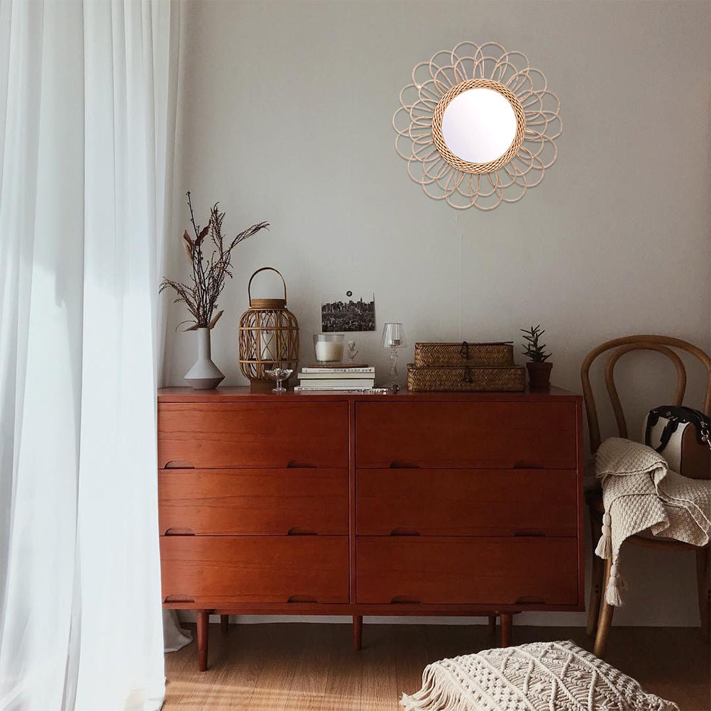 Miroir grande fleur en rotin