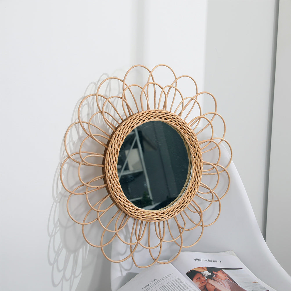 Miroir grande fleur en rotin