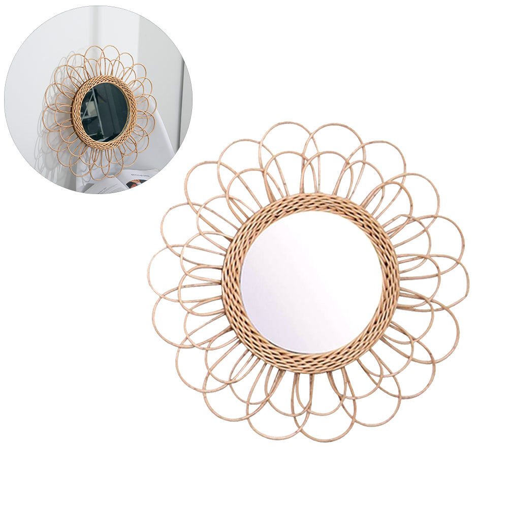 Miroir grande fleur en rotin