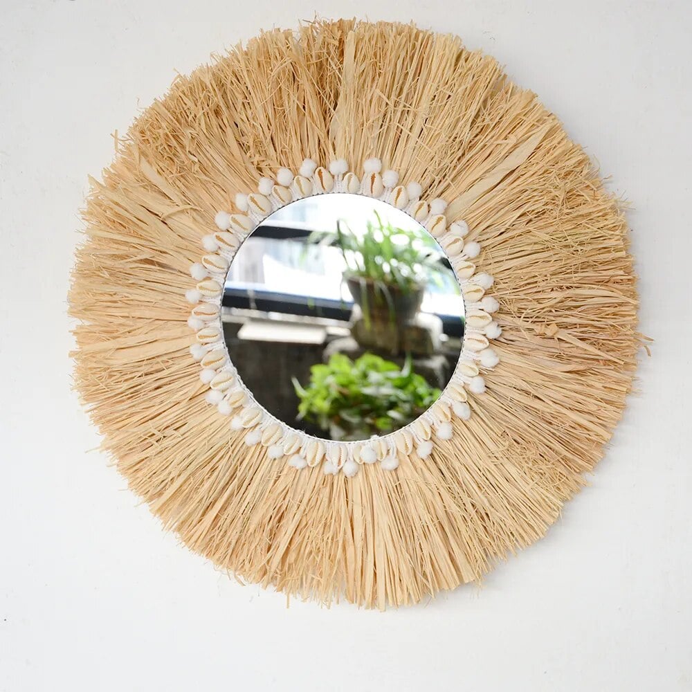 Miroir Mural Rond en Bois