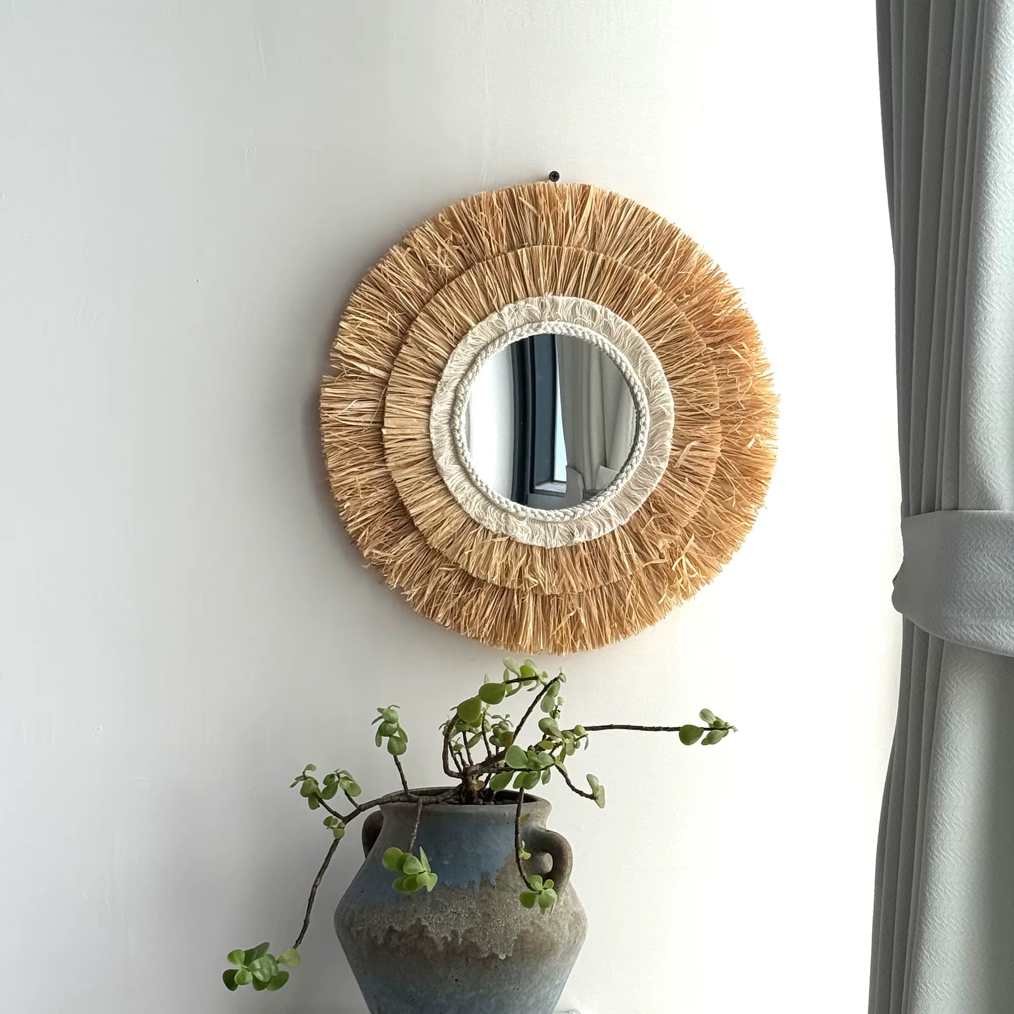 Miroir Paille Naturel et Circulaire
