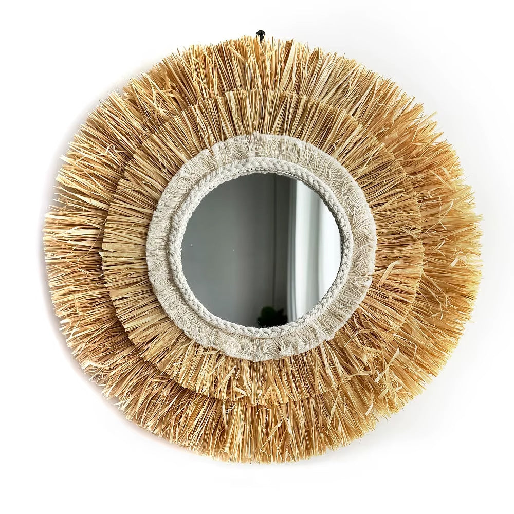 Miroir Paille Naturel et Circulaire