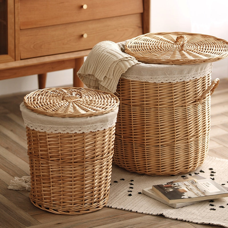 Panier à linge avec couvercle et poignées