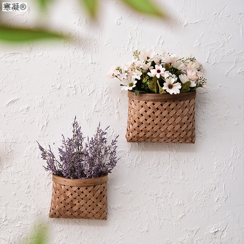 Panier de fleurs rectangulaire en bambou de style pastoral