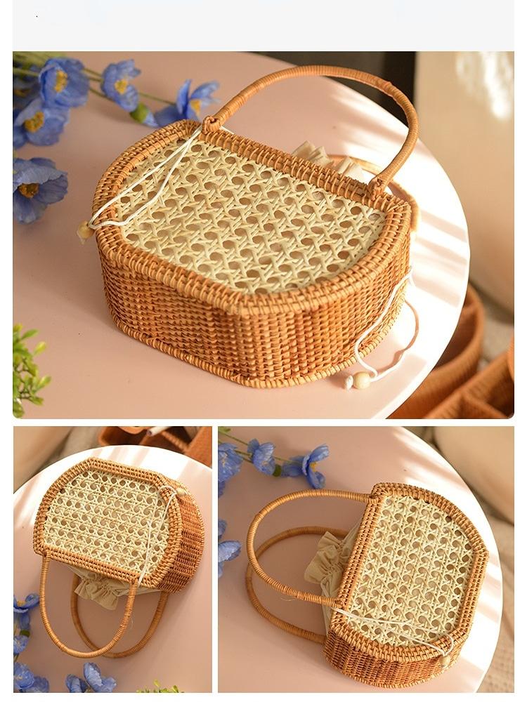 Panier de pique-nique en rotin pur du Vietnam fait à la main avec doublure blanche