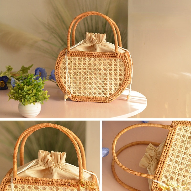 Panier de pique-nique en rotin pur du Vietnam fait à la main avec doublure blanche