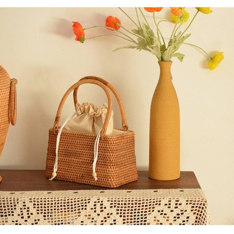 Panier de pique-nique rectangulaire en rotin pur du Vietnam fait à la main
