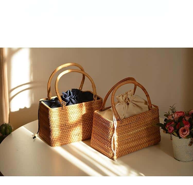 Panier de pique-nique rectangulaire en rotin pur du Vietnam fait à la main