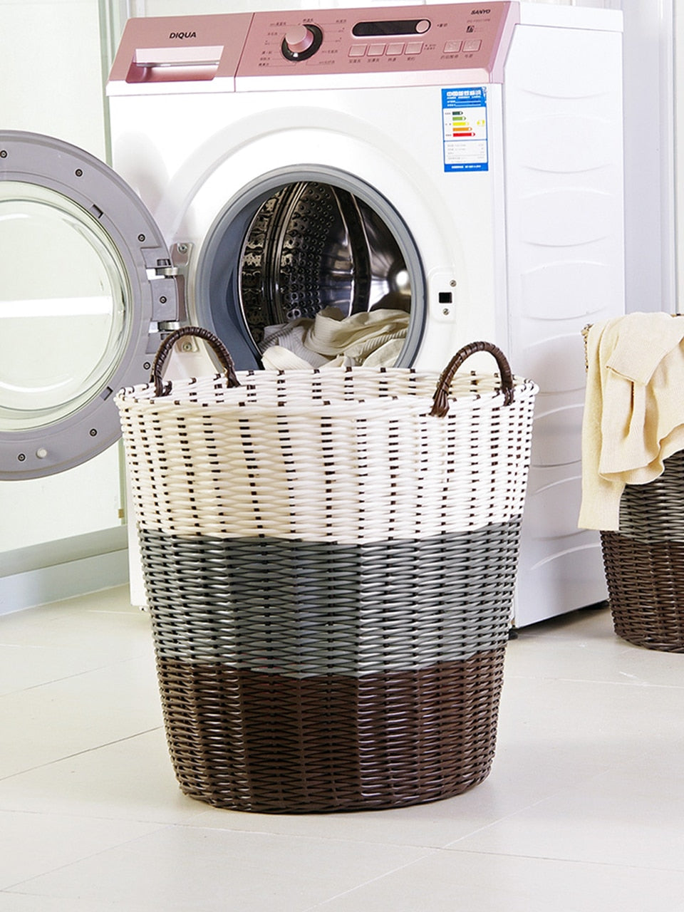 Panier de rangement à linge en rotin pliable