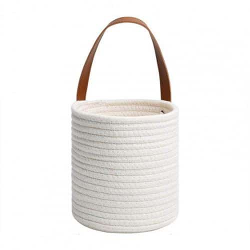 Panier de rangement à suspendre en fibre végétale blanche