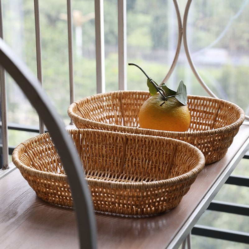 Panier de rangement de cuisine, oval, imitation rotin