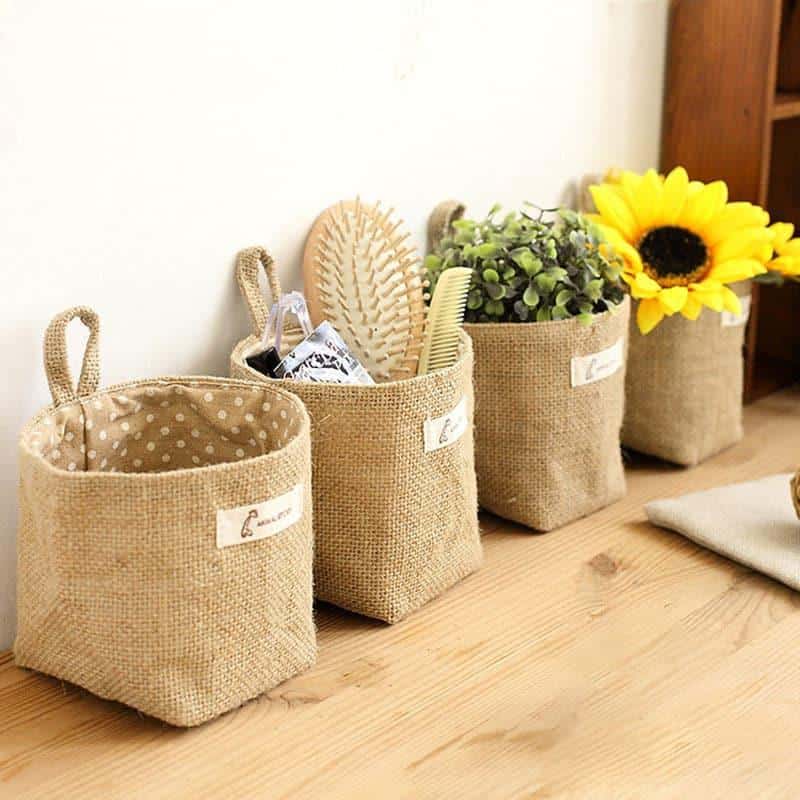 Panier de rangement de poche suspendu en coton et en lin